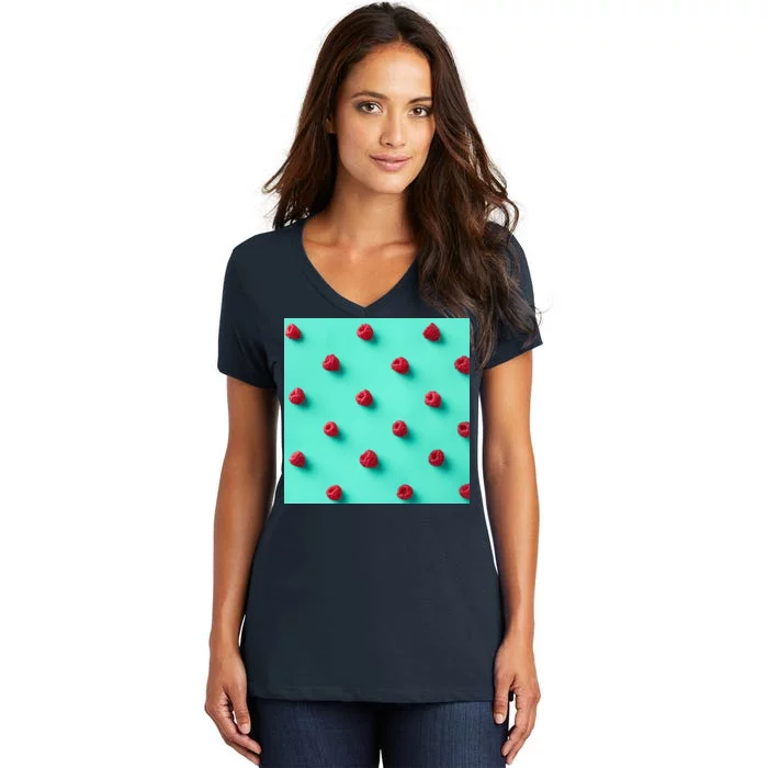 Colorful pattern of raspberries Women's V-Neck T-Shirt