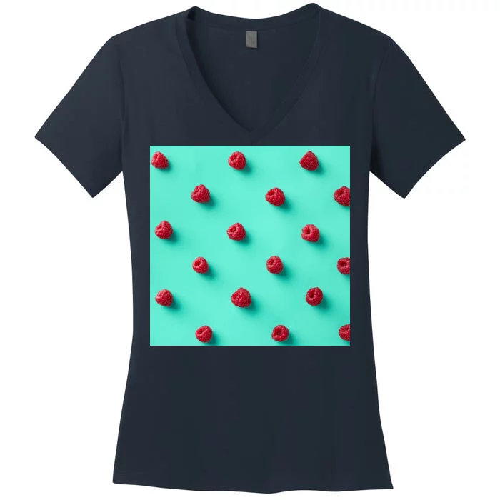 Colorful pattern of raspberries Women's V-Neck T-Shirt