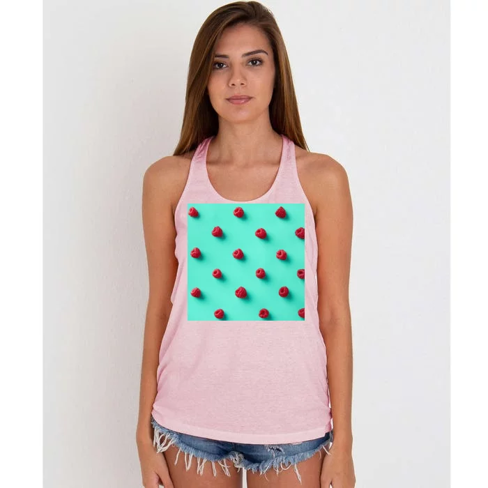 Colorful pattern of raspberries Women's Knotted Racerback Tank