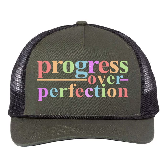 Colorful Progress Over Perfection Retro Rope Trucker Hat Cap