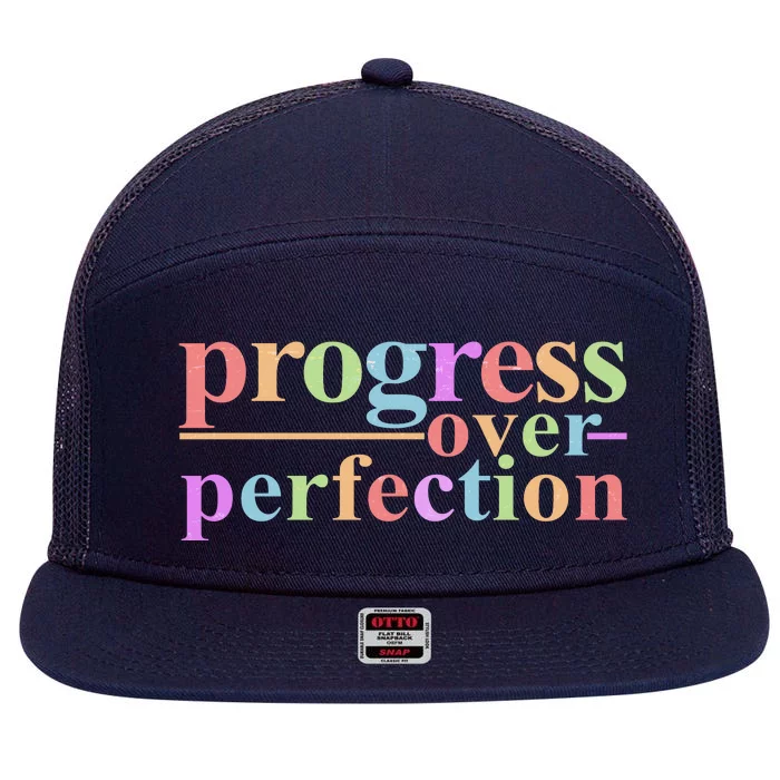 Colorful Progress Over Perfection 7 Panel Mesh Trucker Snapback Hat