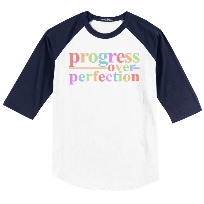 Colorful Progress Over Perfection Baseball Sleeve Shirt