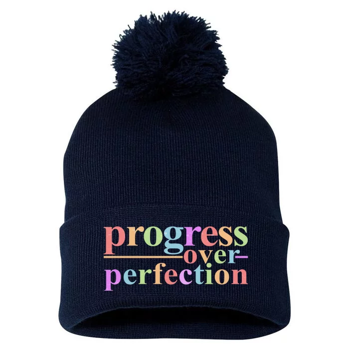 Colorful Progress Over Perfection Pom Pom 12in Knit Beanie