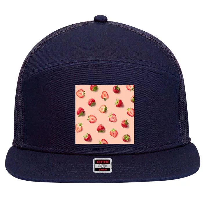 Colorful Pattern of Strawberries 7 Panel Mesh Trucker Snapback Hat