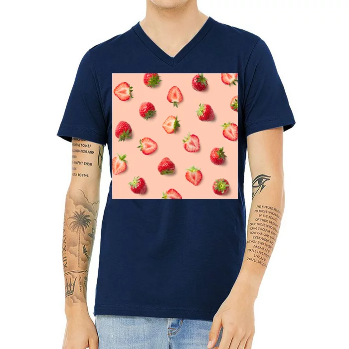 Colorful Pattern of Strawberries V-Neck T-Shirt