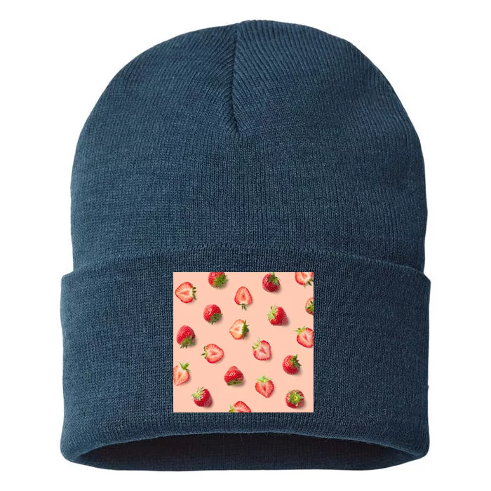 Colorful Pattern of Strawberries Sustainable Knit Beanie