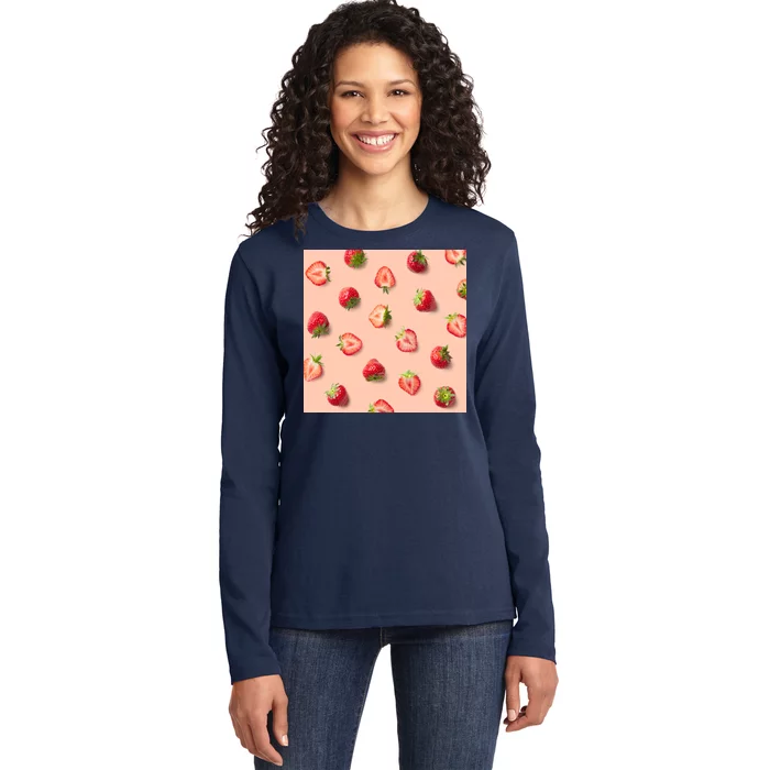 Colorful Pattern of Strawberries Ladies Long Sleeve Shirt