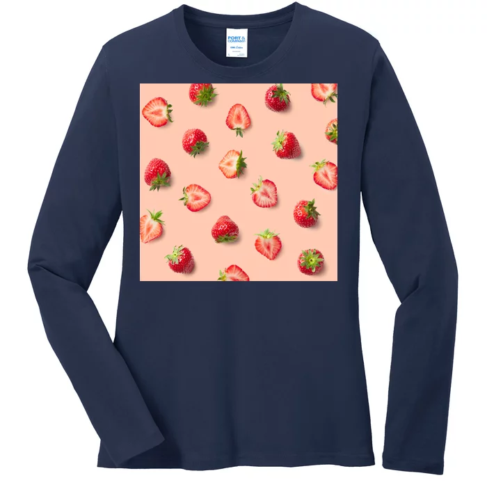 Colorful Pattern of Strawberries Ladies Long Sleeve Shirt