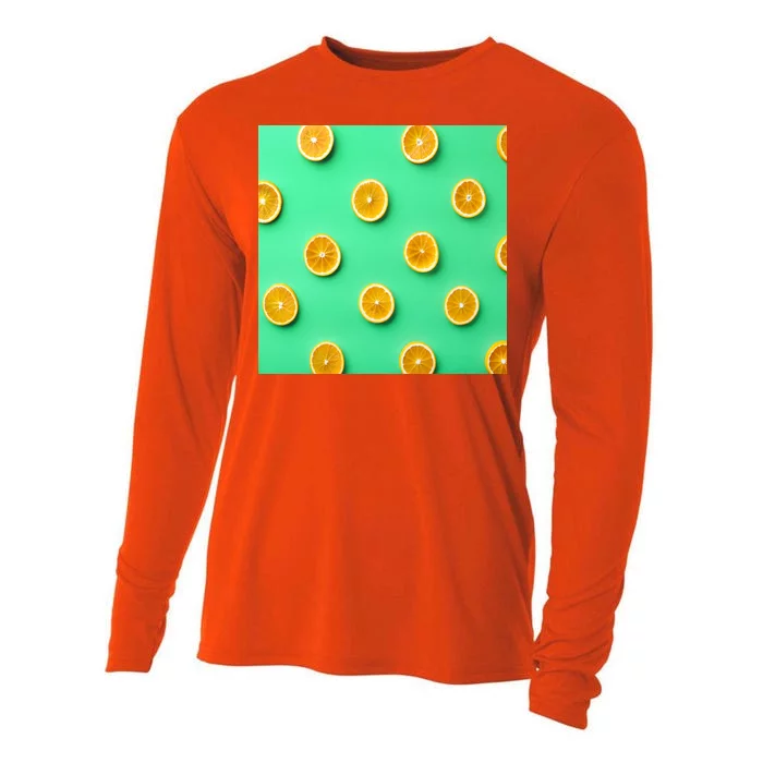 Colorful Pattern of Fresh Orange Slices Cooling Performance Long Sleeve Crew