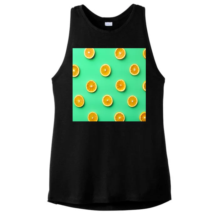 Colorful Pattern of Fresh Orange Slices Ladies Tri-Blend Wicking Tank