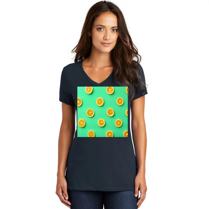 Colorful Pattern of Fresh Orange Slices Women's V-Neck T-Shirt