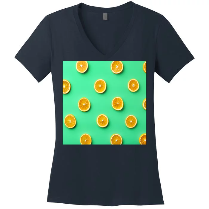 Colorful Pattern of Fresh Orange Slices Women's V-Neck T-Shirt