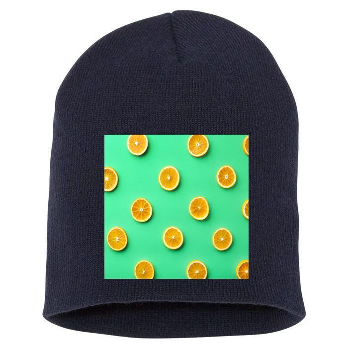 Colorful Pattern of Fresh Orange Slices Short Acrylic Beanie