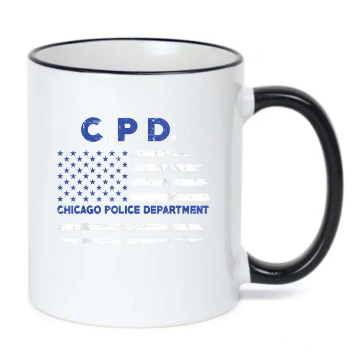 Chicago Police Officer American Flag Thin Blue Line Black Color Changing Mug