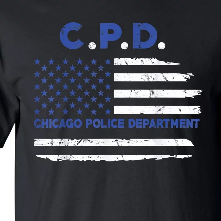 Chicago Police Officer American Flag Thin Blue Line Tall T-Shirt