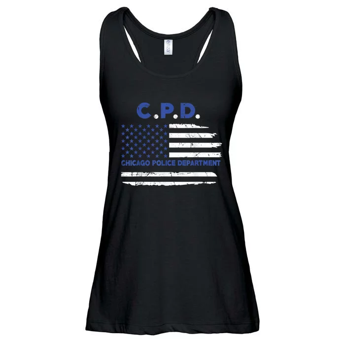 Chicago Police Officer American Flag Thin Blue Line Ladies Essential Flowy Tank