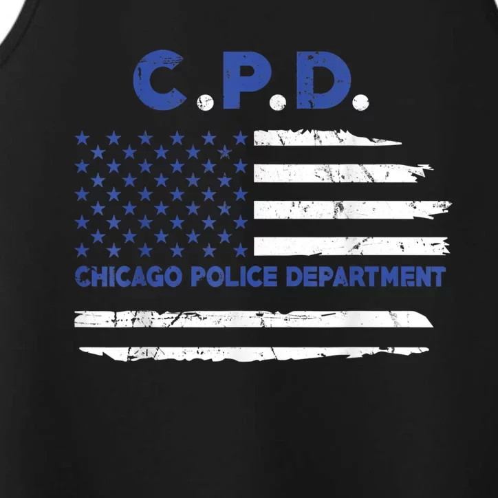 Chicago Police Officer American Flag Thin Blue Line Performance Tank