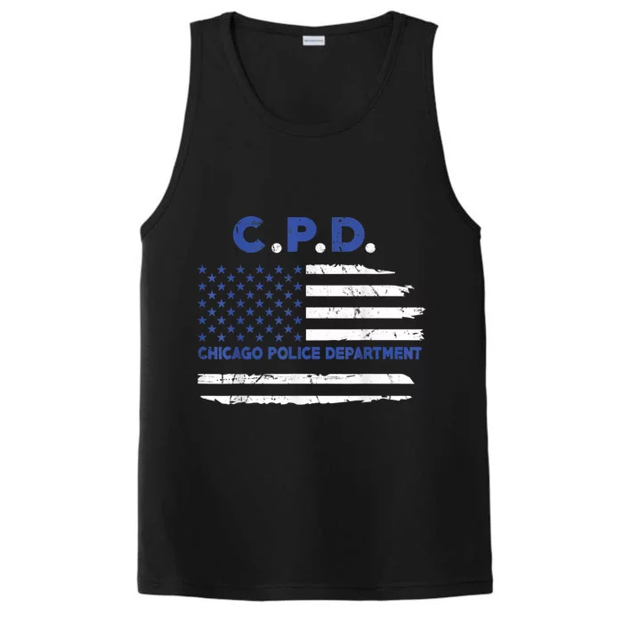 Chicago Police Officer American Flag Thin Blue Line Performance Tank