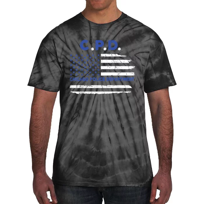 Chicago Police Officer American Flag Thin Blue Line Tie-Dye T-Shirt