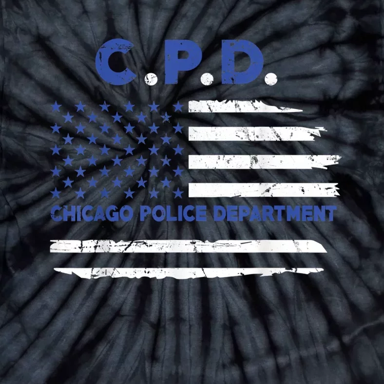 Chicago Police Officer American Flag Thin Blue Line Tie-Dye T-Shirt