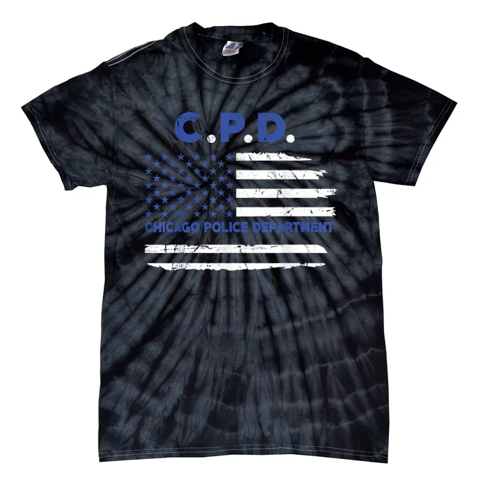 Chicago Police Officer American Flag Thin Blue Line Tie-Dye T-Shirt