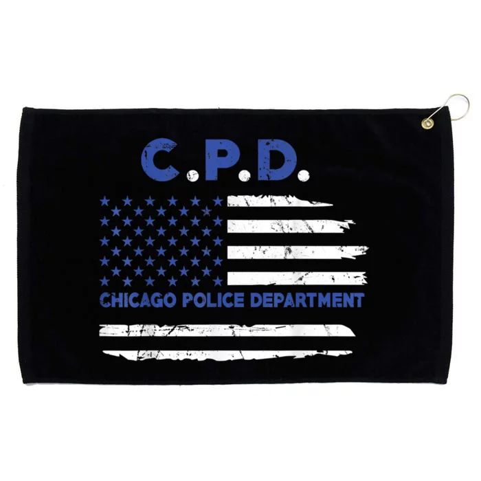 Chicago Police Officer American Flag Thin Blue Line Grommeted Golf Towel