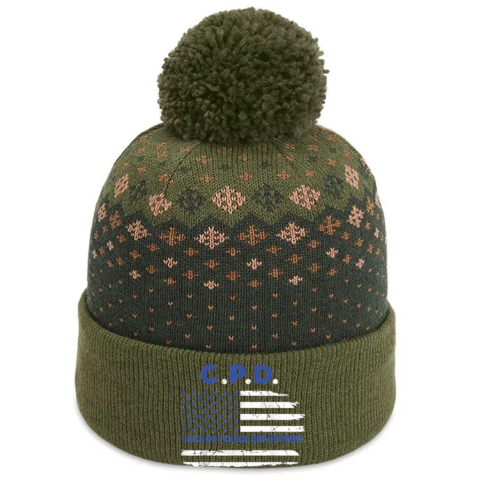 Chicago Police Officer American Flag Thin Blue Line The Baniff Cuffed Pom Beanie