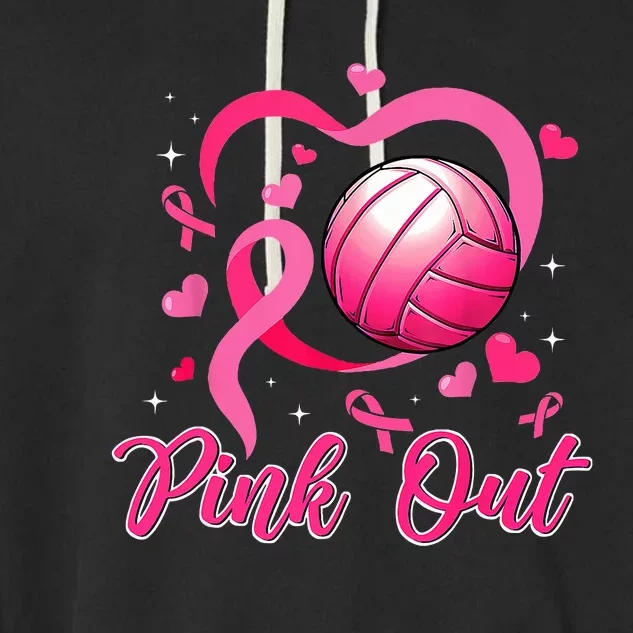 Cute Pink Out Volleyball Breast Cancer Awareness Pink Ribbon Garment-Dyed Fleece Hoodie