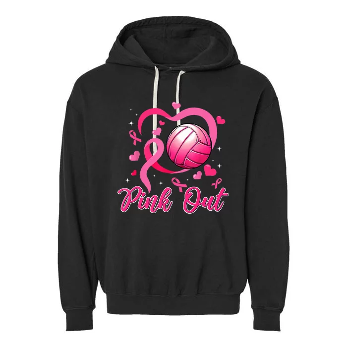 Cute Pink Out Volleyball Breast Cancer Awareness Pink Ribbon Garment-Dyed Fleece Hoodie