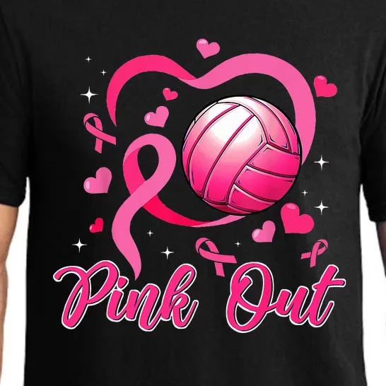 Cute Pink Out Volleyball Breast Cancer Awareness Pink Ribbon Pajama Set