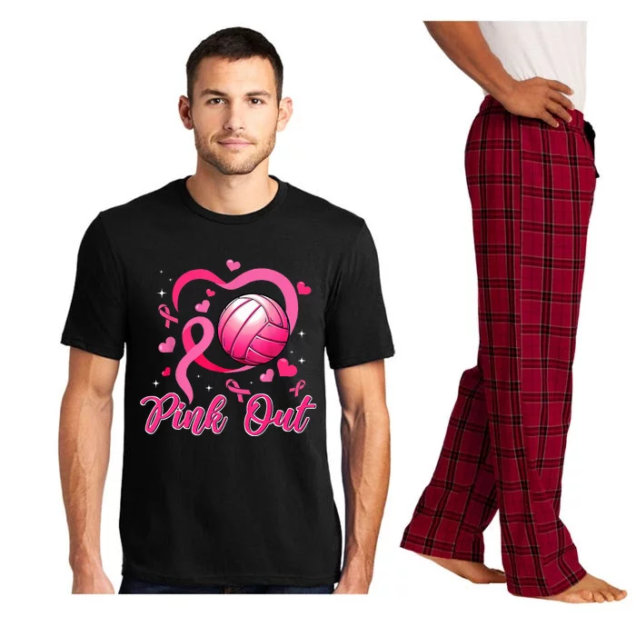 Cute Pink Out Volleyball Breast Cancer Awareness Pink Ribbon Pajama Set