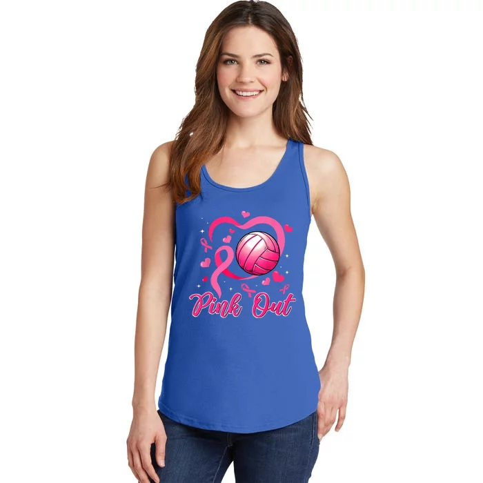 Cute Pink Out Volleyball Breast Cancer Awareness Pink Ribbon Ladies Essential Tank