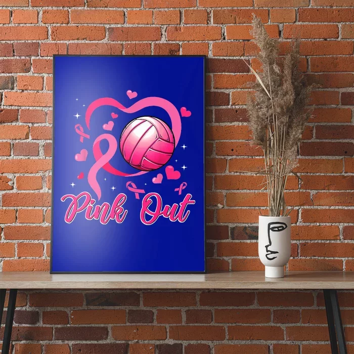 Cute Pink Out Volleyball Breast Cancer Awareness Pink Ribbon Poster