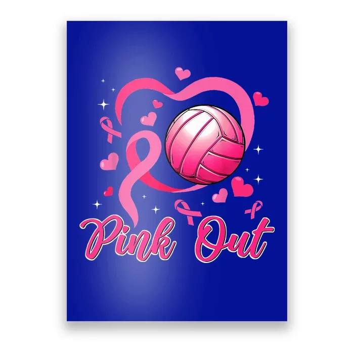 Cute Pink Out Volleyball Breast Cancer Awareness Pink Ribbon Poster