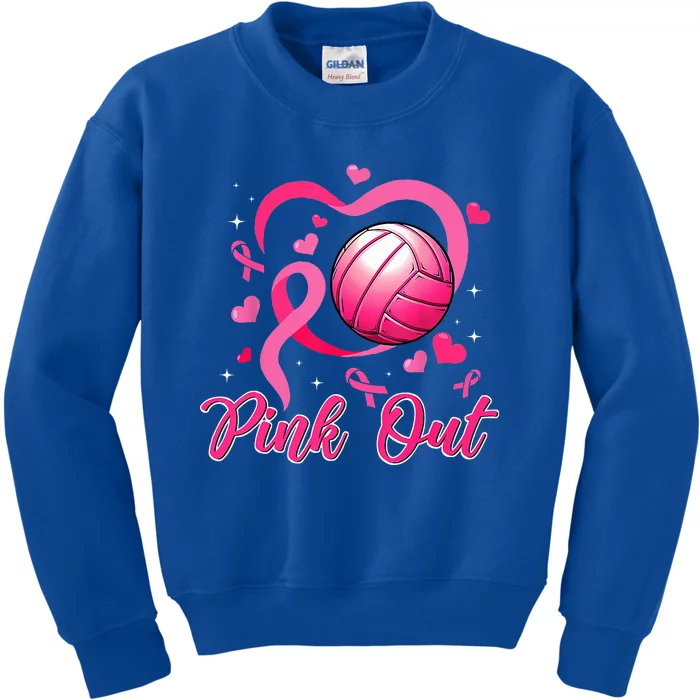 Cute Pink Out Volleyball Breast Cancer Awareness Pink Ribbon Kids Sweatshirt