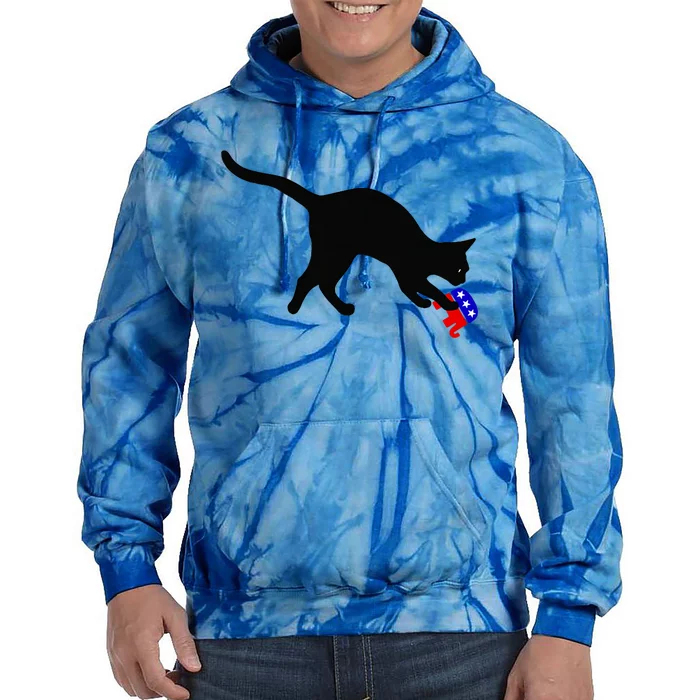 Cat Pouncing On Gop Elephant Cat Knocking Over Gop Elephant Tie Dye Hoodie