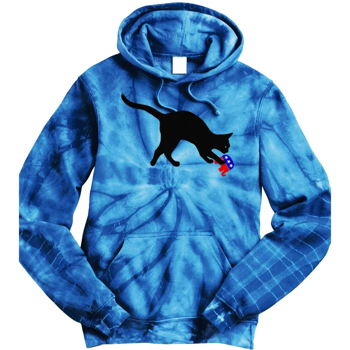 Cat Pouncing On Gop Elephant Cat Knocking Over Gop Elephant Tie Dye Hoodie