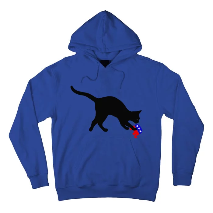 Cat Pouncing On Gop Elephant Cat Knocking Over Gop Elephant Tall Hoodie