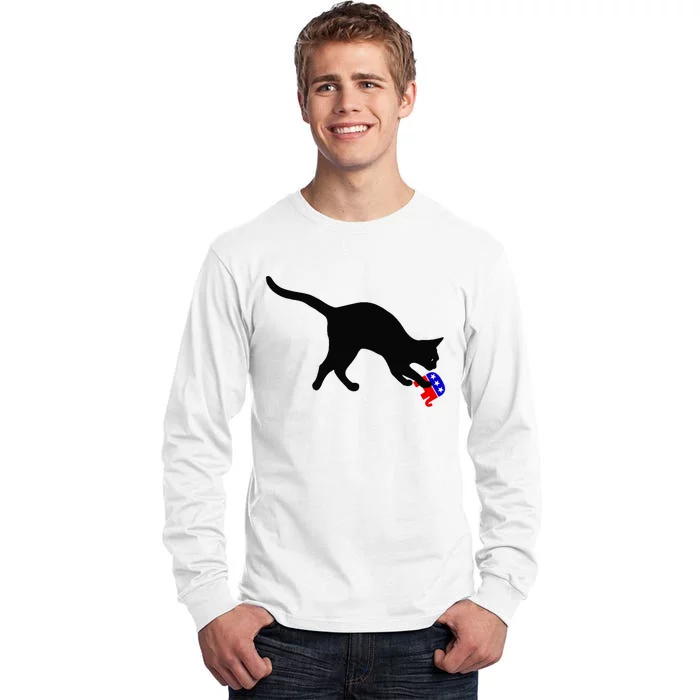 Cat Pouncing On Gop Elephant Cat Knocking Over Gop Elephant Tall Long Sleeve T-Shirt