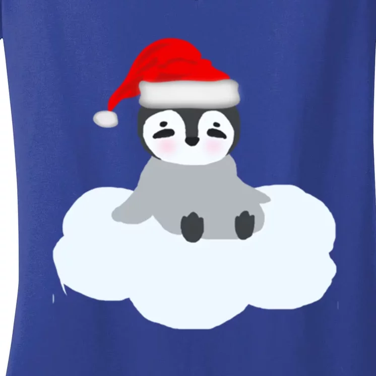 Christmas Penguin On Cloud Nine Funny Gift Women's V-Neck T-Shirt