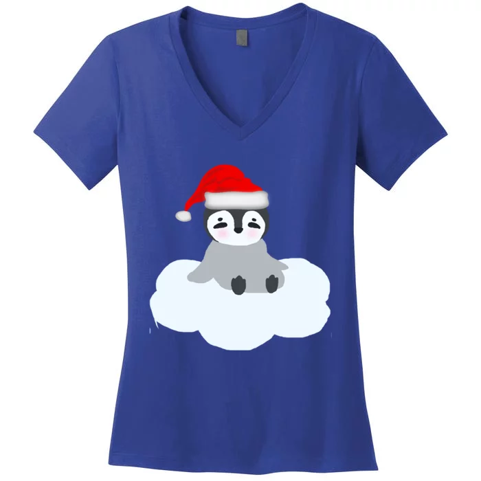 Christmas Penguin On Cloud Nine Funny Gift Women's V-Neck T-Shirt