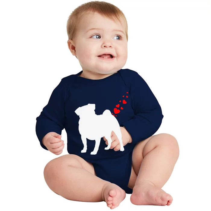 Cute Pug Owner Valentine's Day Heart Dog Farts Gift Baby Long Sleeve Bodysuit