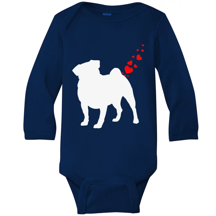 Cute Pug Owner Valentine's Day Heart Dog Farts Gift Baby Long Sleeve Bodysuit