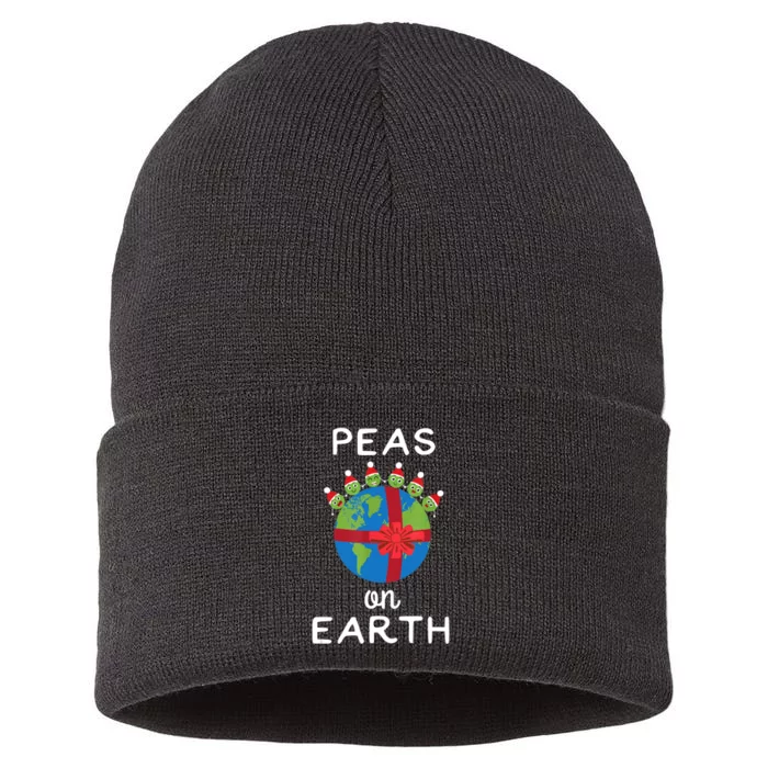 Christmas Peas On Earth World Peace Pea Design TShirt Sustainable Knit Beanie