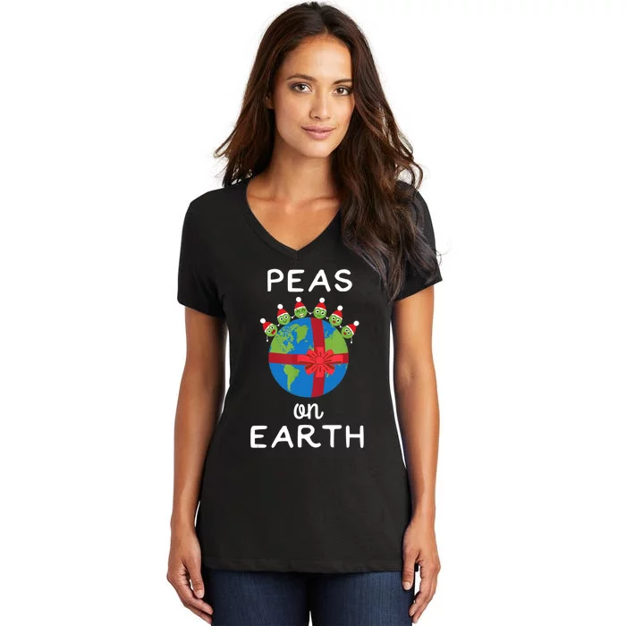 Christmas Peas On Earth World Peace Pea Design TShirt Women's V-Neck T-Shirt