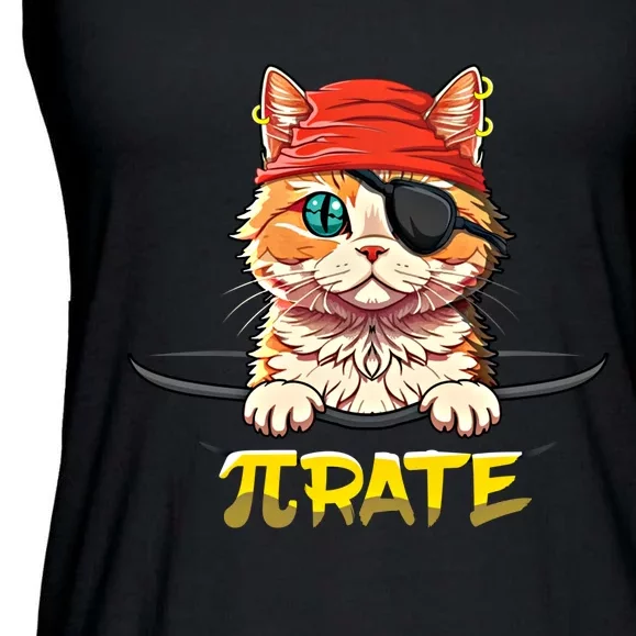 Cat Pirate Pi Math Day Mathematics Happy Pi Day Gift Ladies Essential Flowy Tank