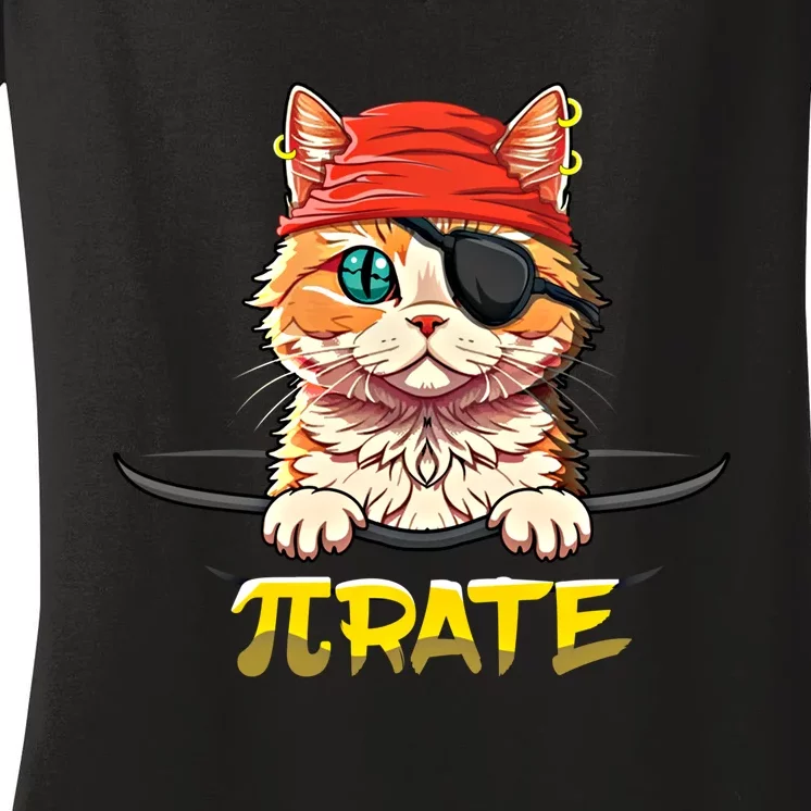 Cat Pirate Pi Math Day Mathematics Happy Pi Day Gift Women's V-Neck T-Shirt