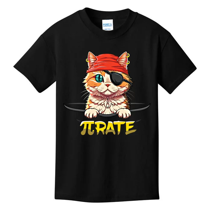 Cat Pirate Pi Math Day Mathematics Happy Pi Day Gift Kids T-Shirt