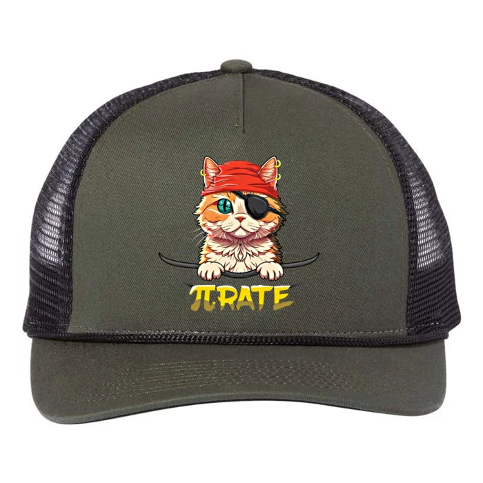 Cat Pirate Pi Math Day Mathematics Happy Pi Day Gift Retro Rope Trucker Hat Cap