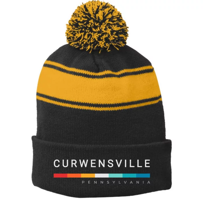 Curwensville Pa Pennsylvania Stripe Pom Pom Beanie